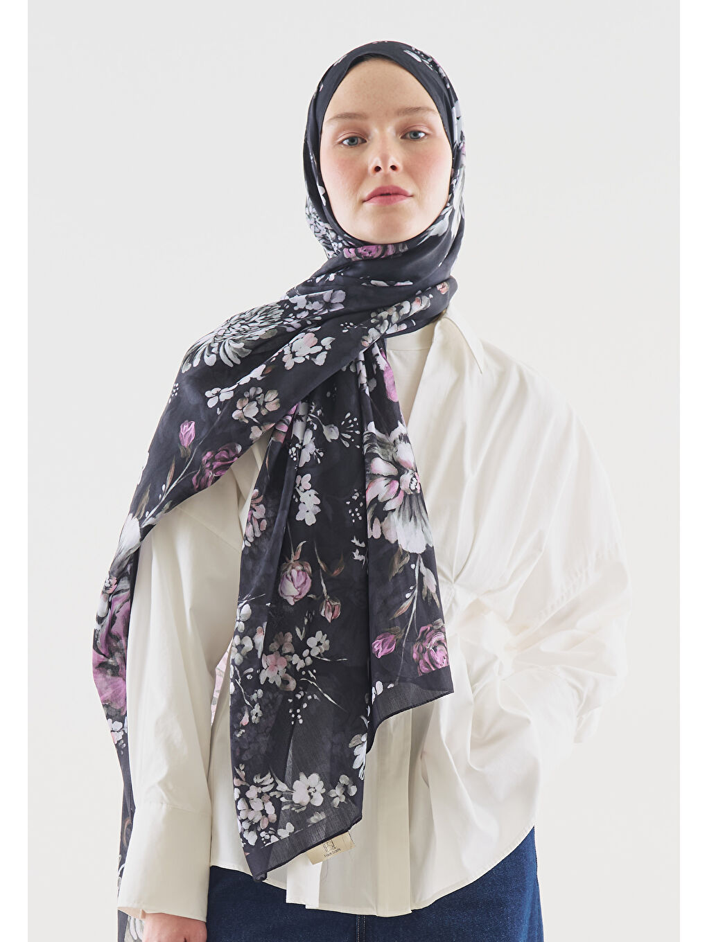 Mavi MIDNIGHT ROSE DESENLİ PAMUK VİSKON ŞAL GECE MAVİSİ-1