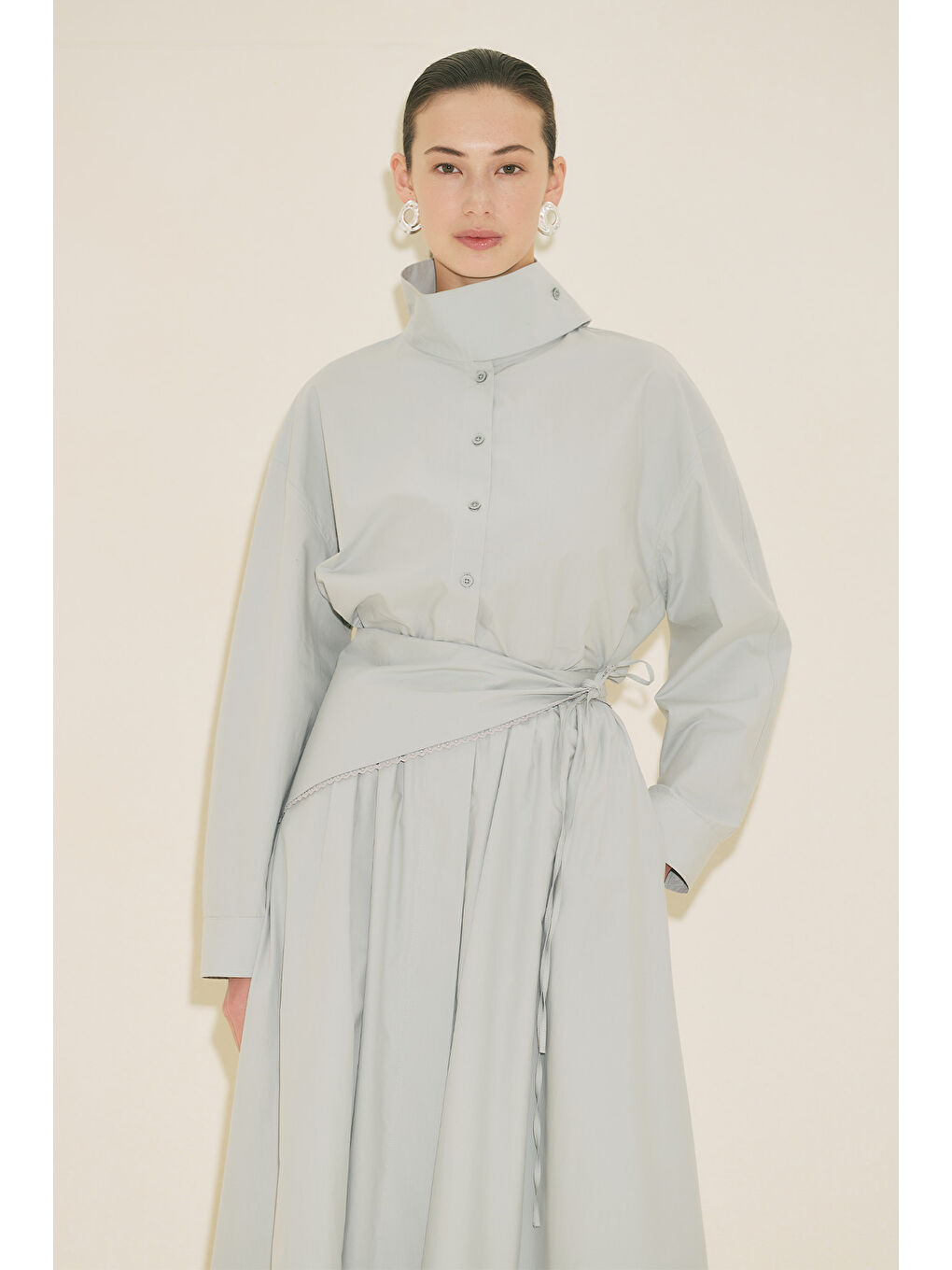 Yüksek Yakalı Kısa Gömlek Mavi-2