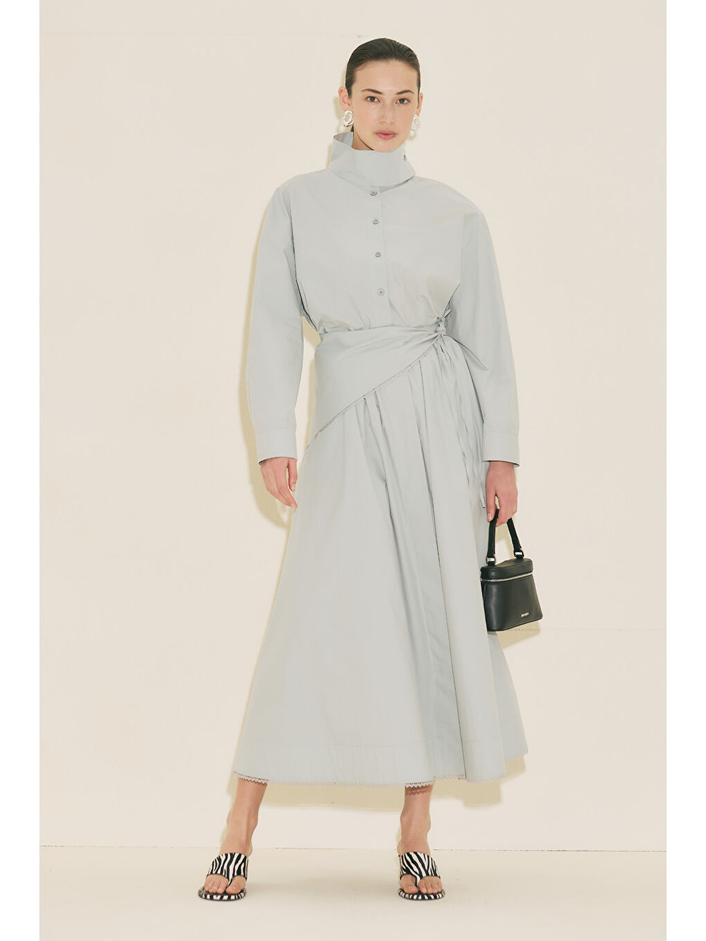 Yüksek Yakalı Kısa Gömlek Mavi-3