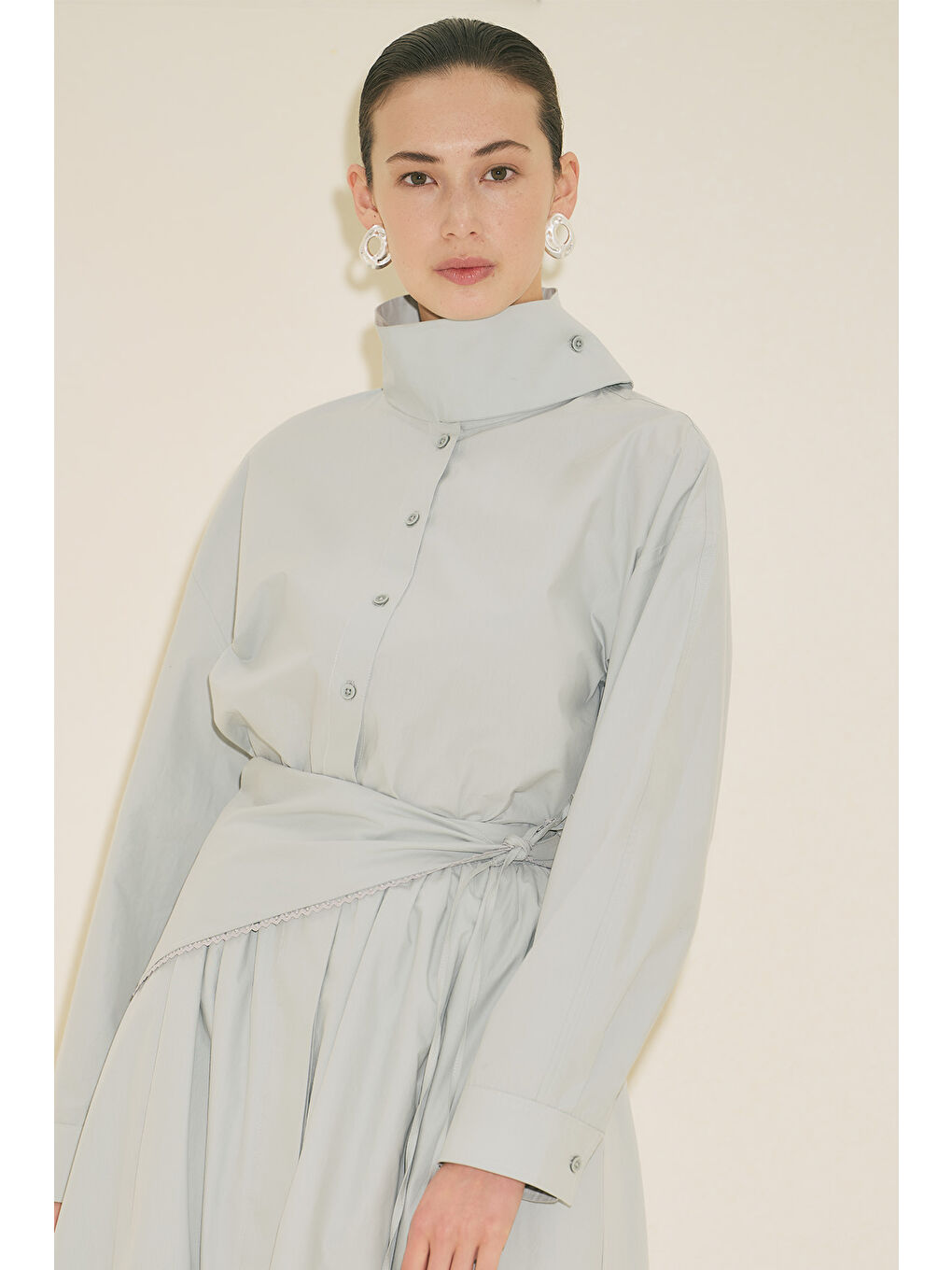 Yüksek Yakalı Kısa Gömlek Mavi-4