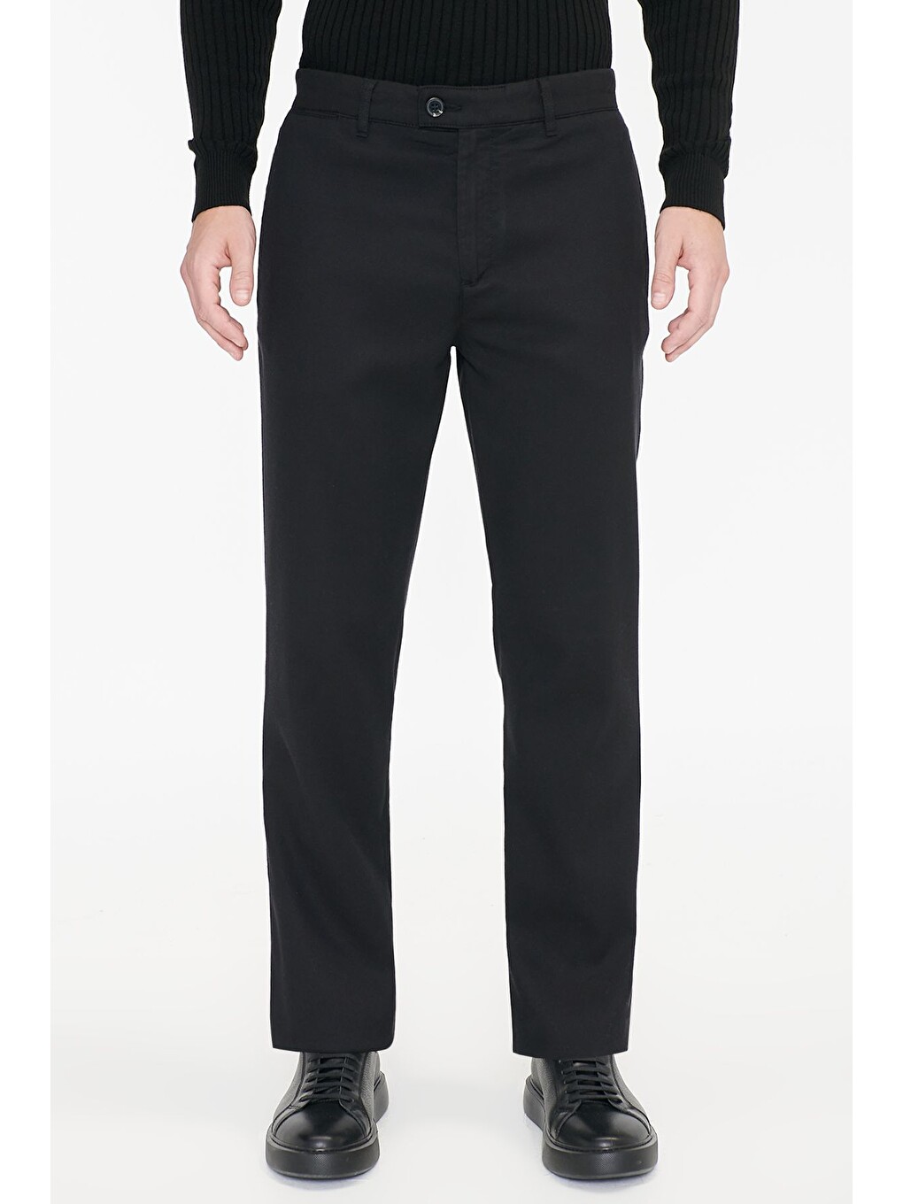 Erkek Siyah Pamuklu Comfort Fit Yan Cepli Armürlü Casual Esnek Pantolon-1