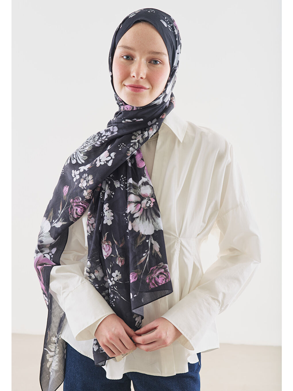 Mavi MIDNIGHT ROSE DESENLİ PAMUK VİSKON ŞAL GECE MAVİSİ-2