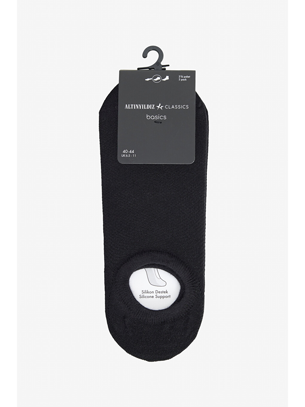 Erkek Siyah 3'lü Standart Fit Esnek Sneaker Çorap-1