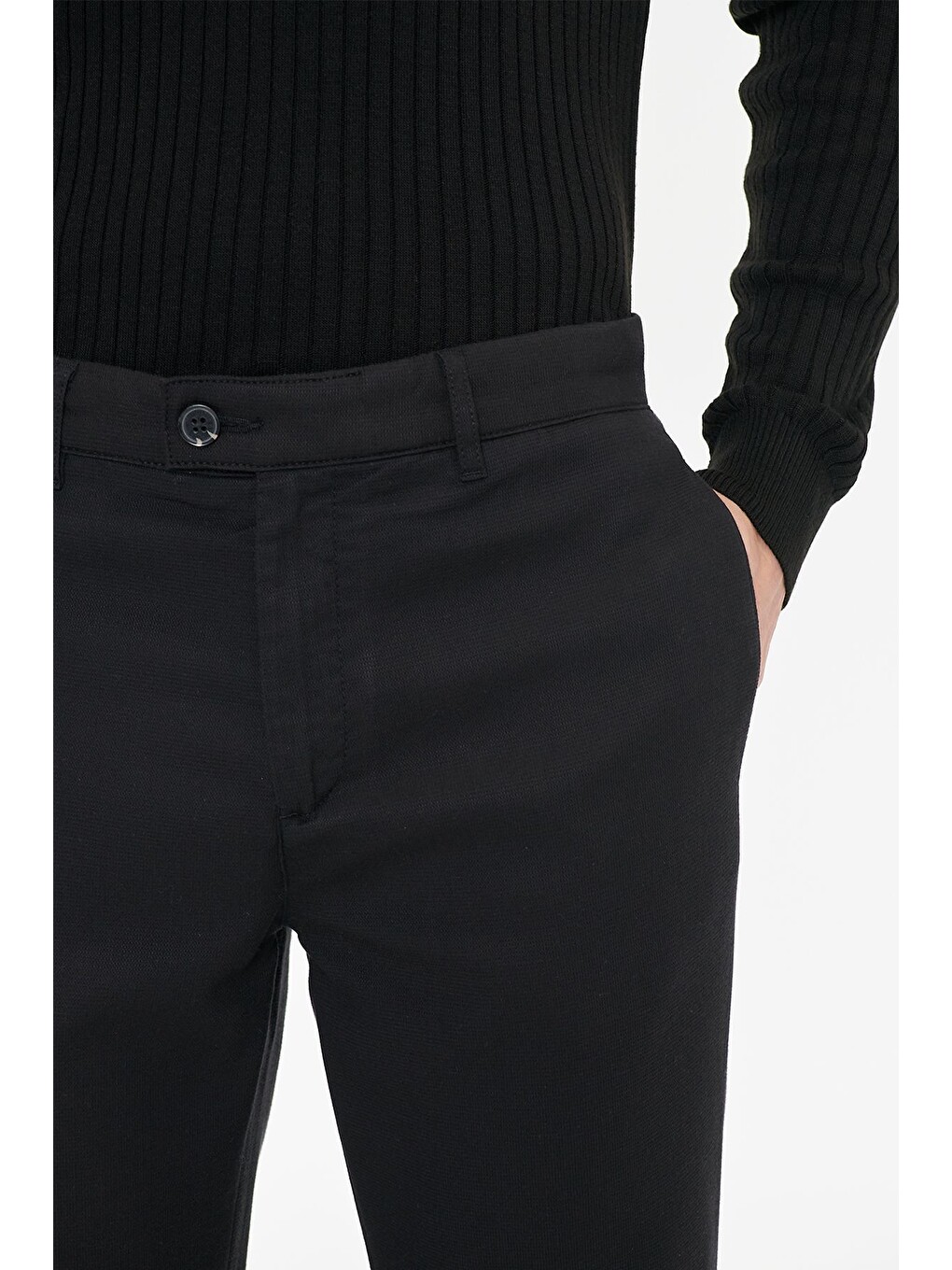 Erkek Siyah Pamuklu Comfort Fit Yan Cepli Armürlü Casual Esnek Pantolon-4