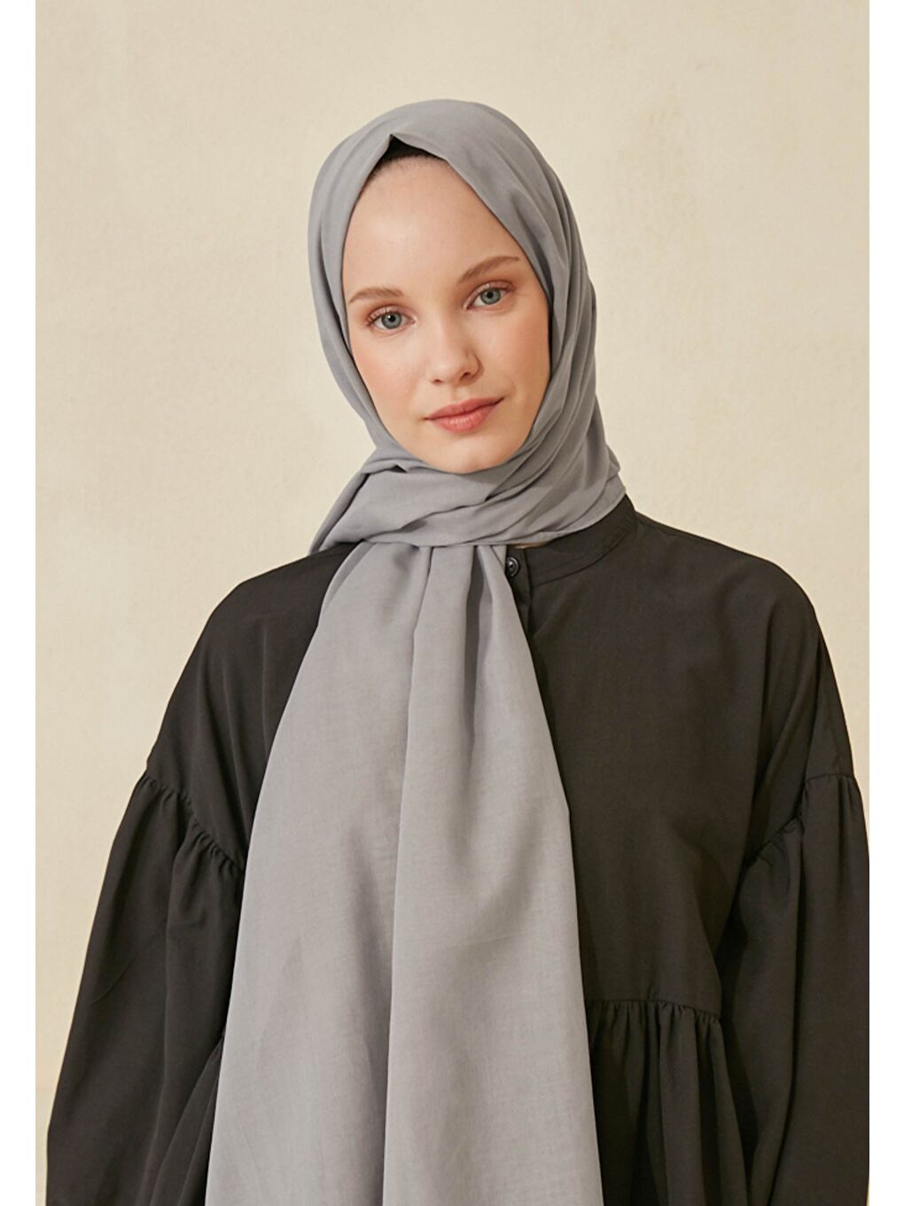 İnce Pamuk Vual Şal Açık Gri