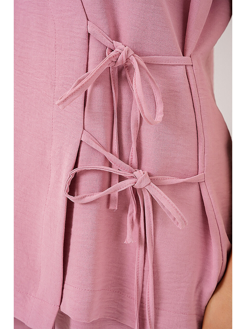 Pembe Kadın Kısa Kol Bağcıklı Ayrobin İkili Takım 6741 - Pudra-4