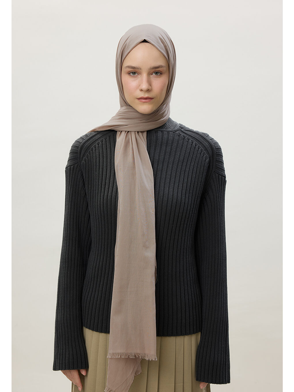İnce Pamuk Vual Şal Naturel Bej-2