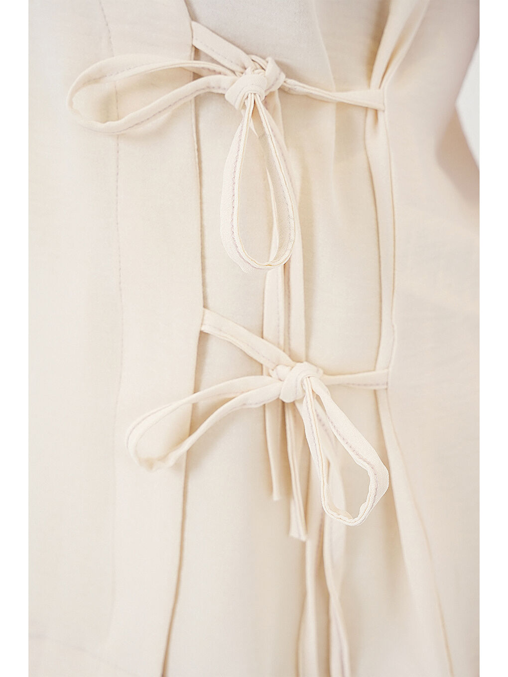 Ekru Kadın Kısa Kol Bağcıklı Ayrobin İkili Takım 6741 - Krem-4