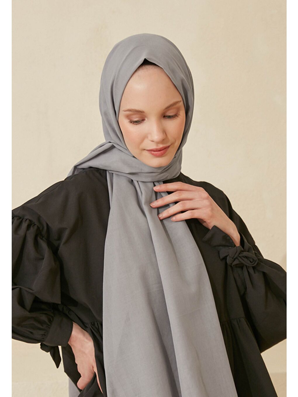 İnce Pamuk Vual Şal Açık Gri-1