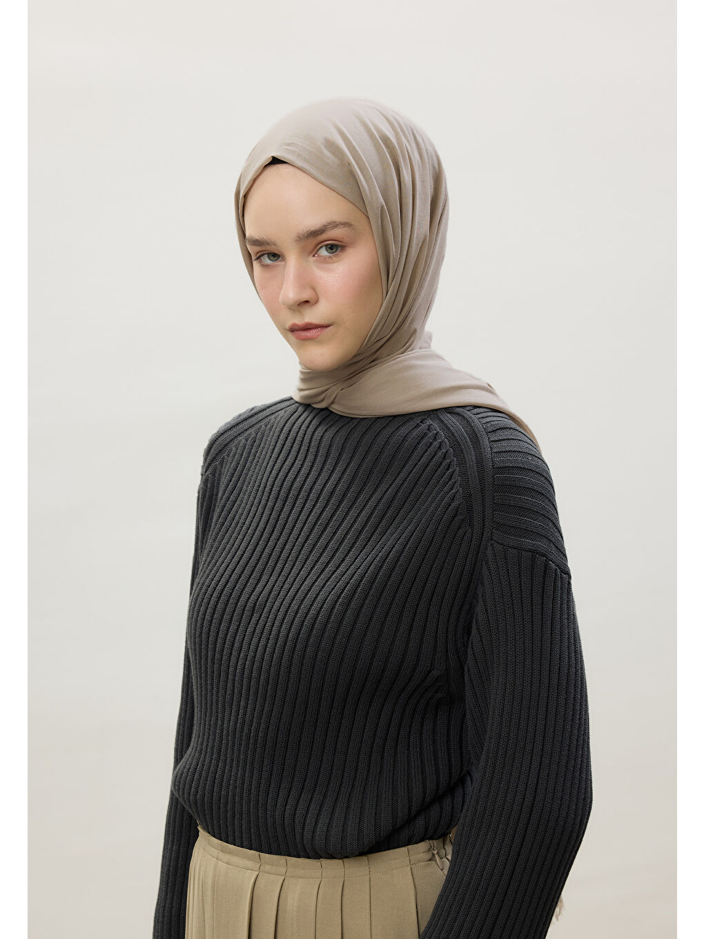 İnce Pamuk Vual Şal Naturel Bej-3