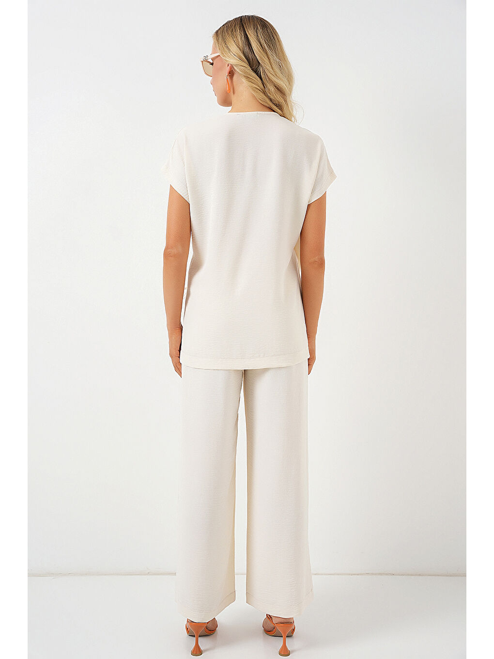 Ekru Kadın Kısa Kol Bağcıklı Ayrobin İkili Takım 6741 - Krem-5