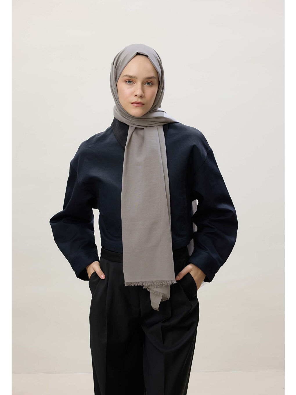 İnce Pamuk Vual Şal Açık Gri-2