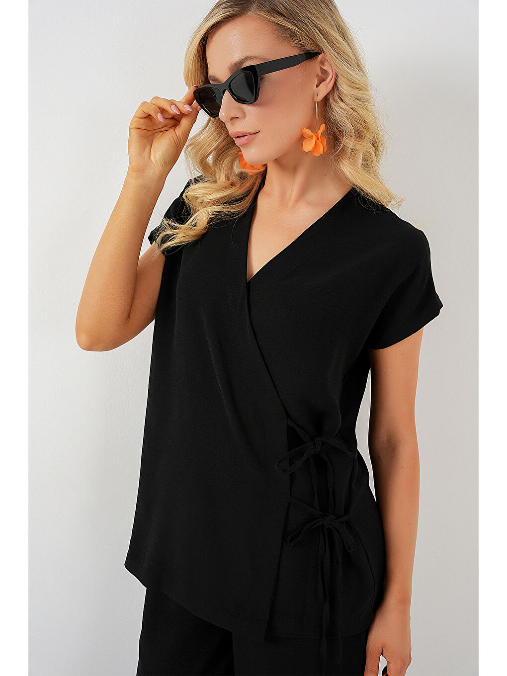 Kadın Kısa Kol Bağcıklı Ayrobin İkili Takım 6741 - Siyah-1