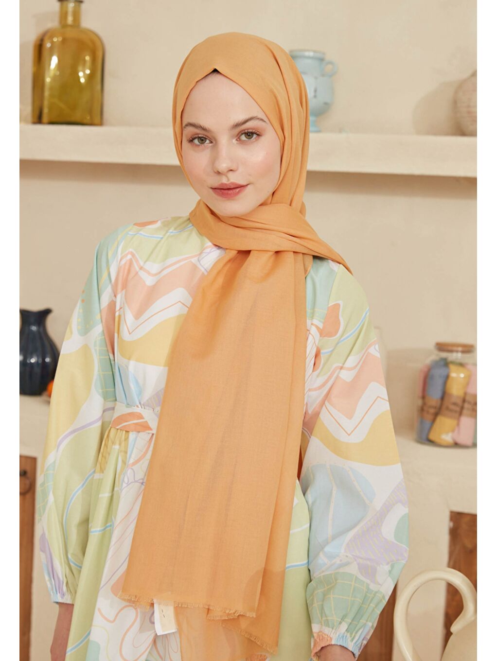 Mercan İnce Pamuk Vual Şal Kavun