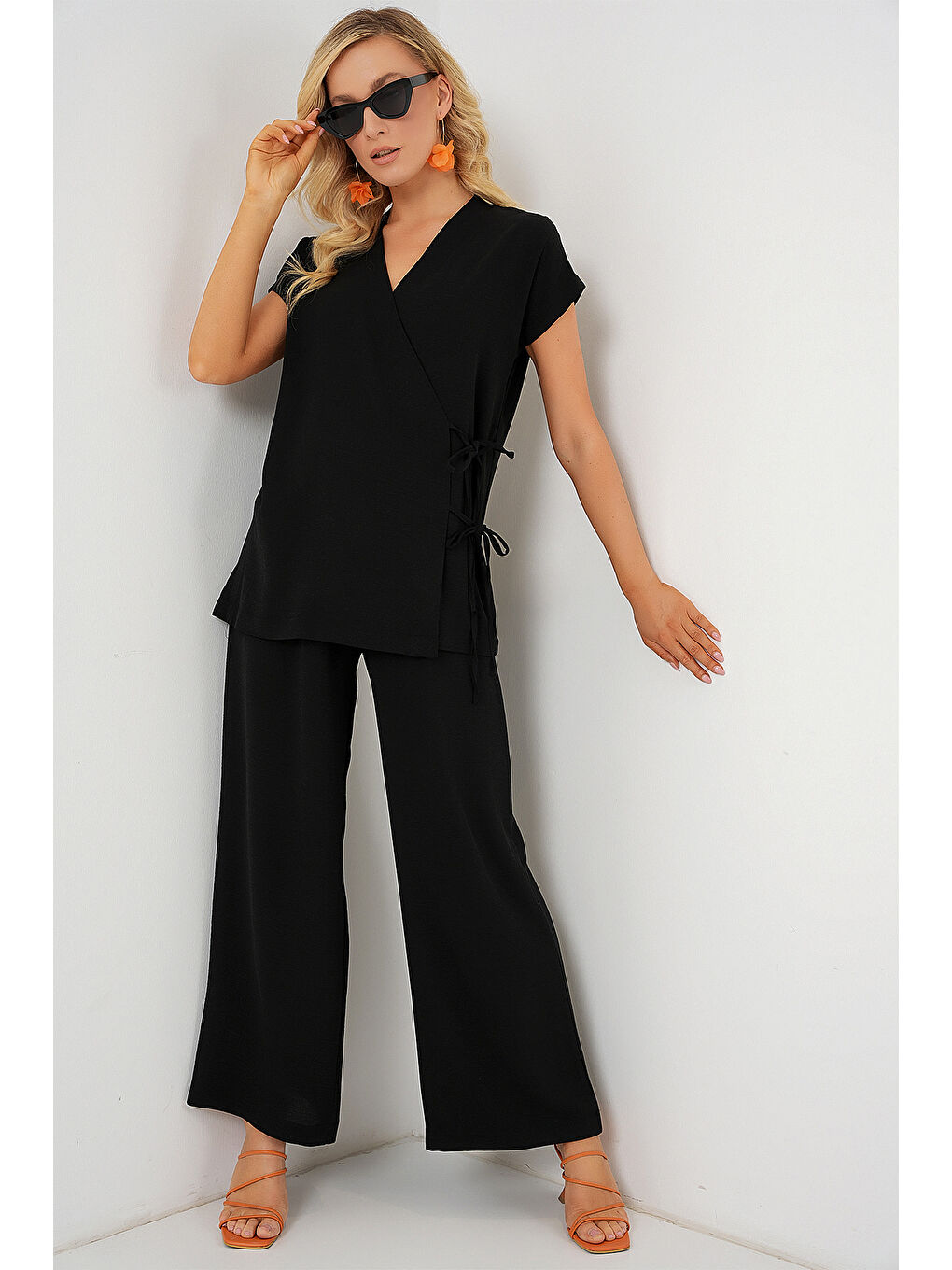 Kadın Kısa Kol Bağcıklı Ayrobin İkili Takım 6741 - Siyah-3