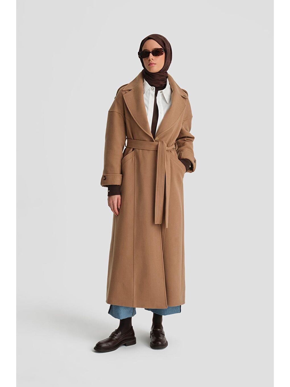 Kahverengi Kup Kesikli Manto 24K8107 Camel-1