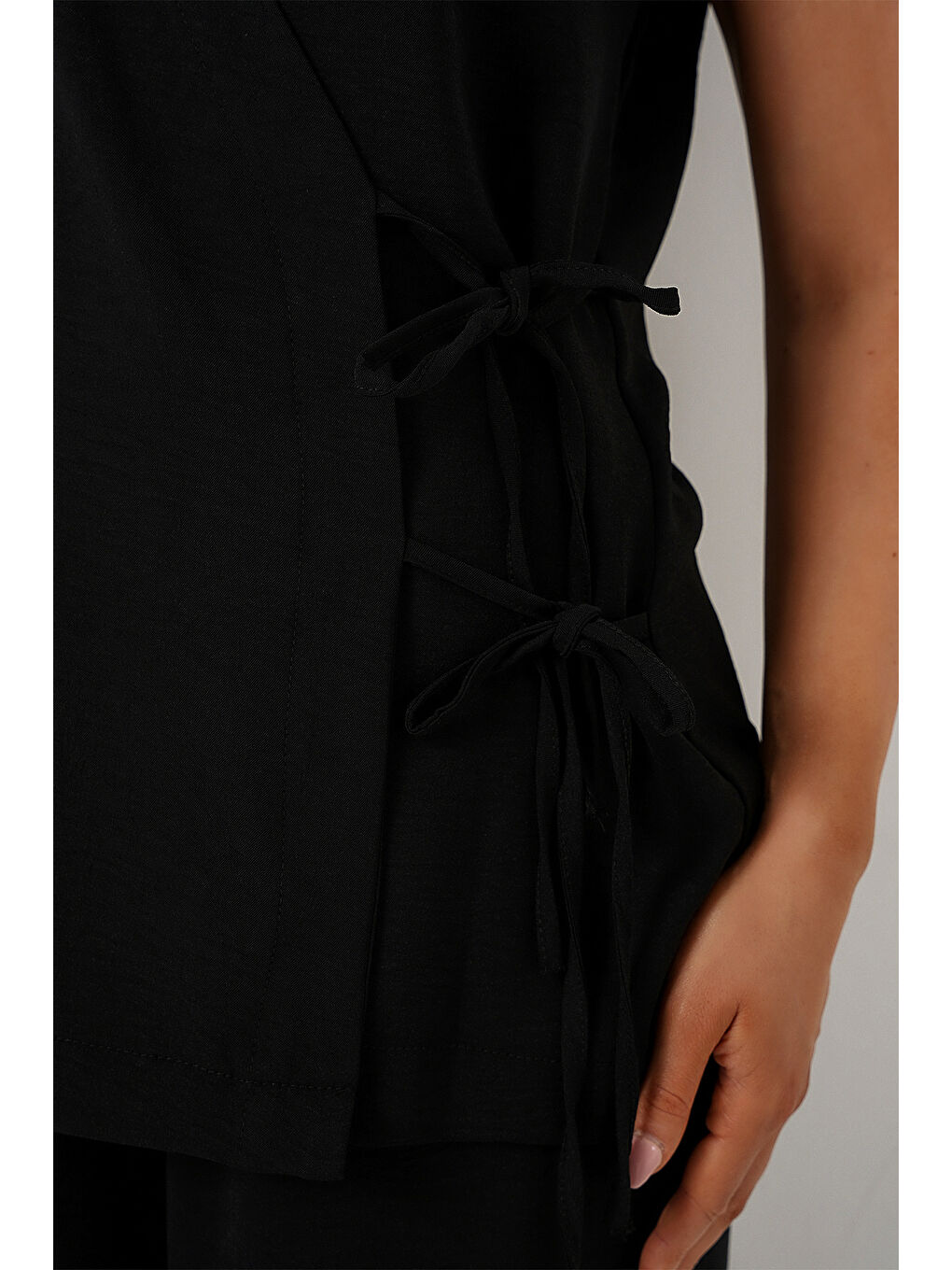 Kadın Kısa Kol Bağcıklı Ayrobin İkili Takım 6741 - Siyah-4