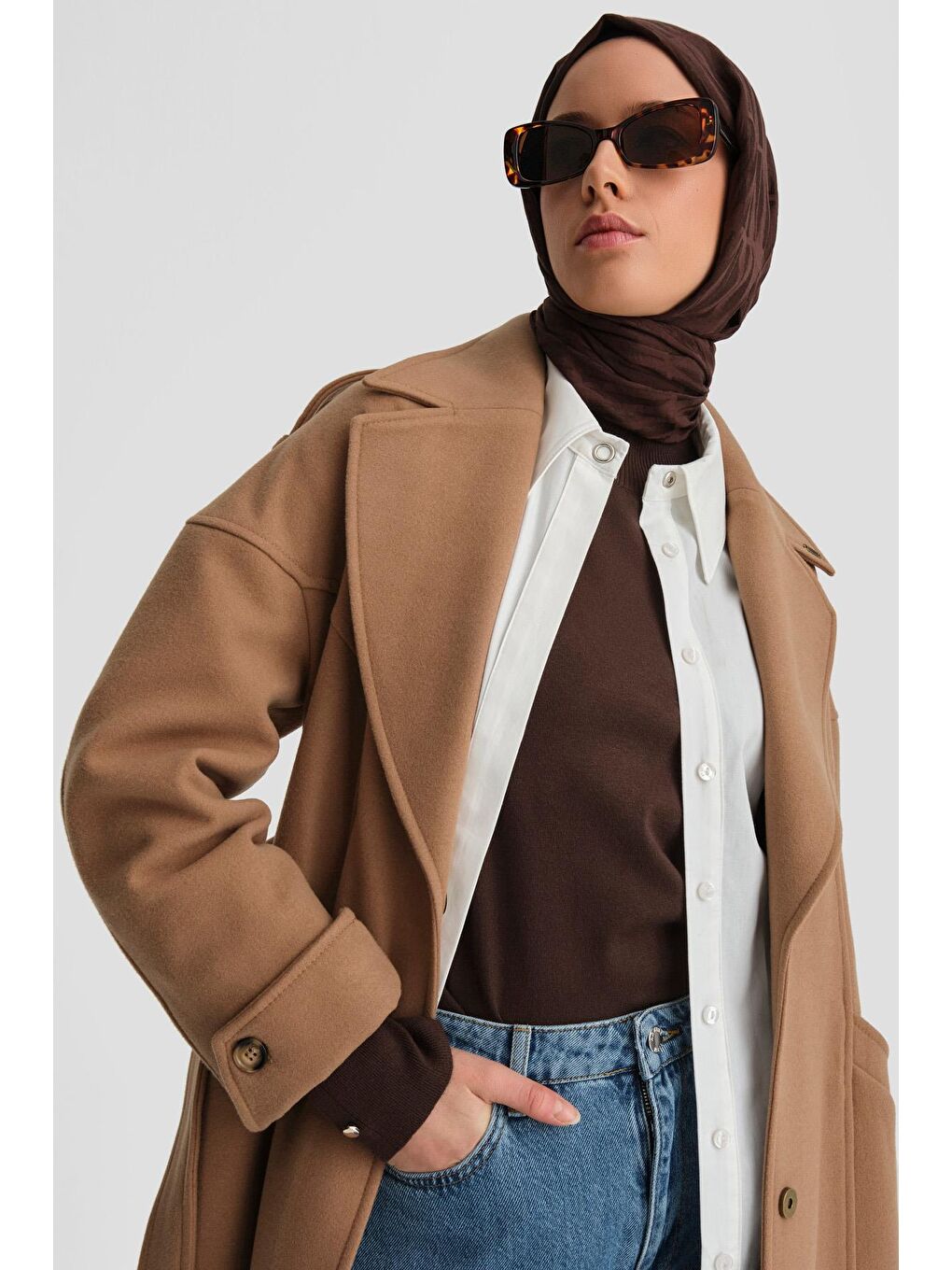 Kahverengi Kup Kesikli Manto 24K8107 Camel-2