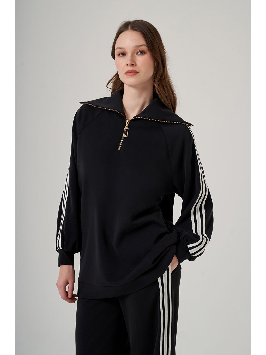 Şerit Detay Tunik Pantolon Takım 1093 Siyah-1