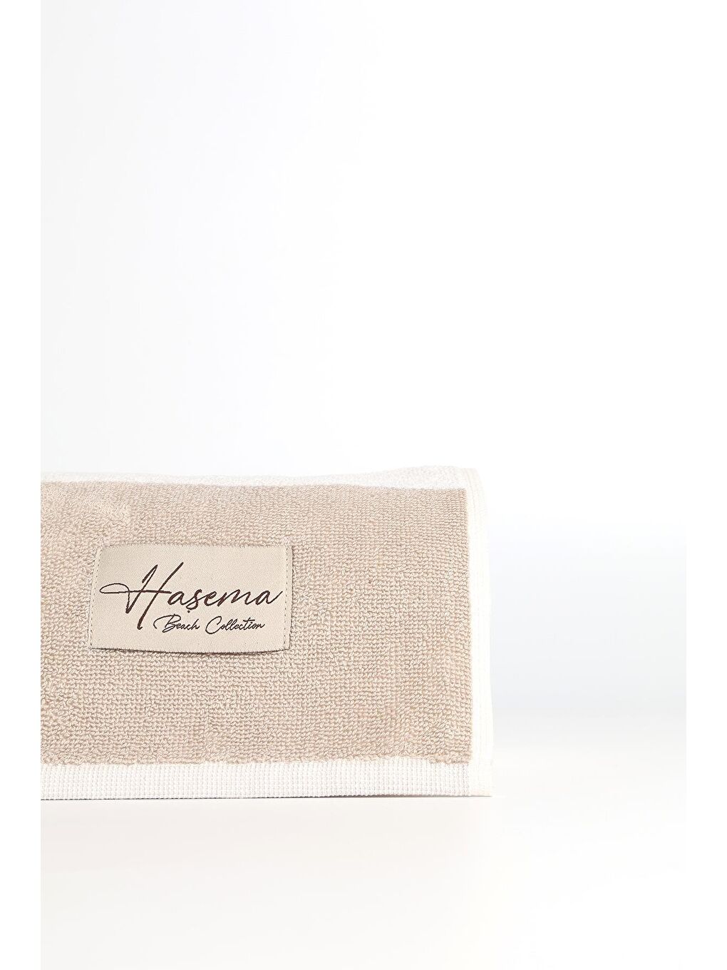 Bej Şeritli Beyaz Plaj Havlusu 27-1