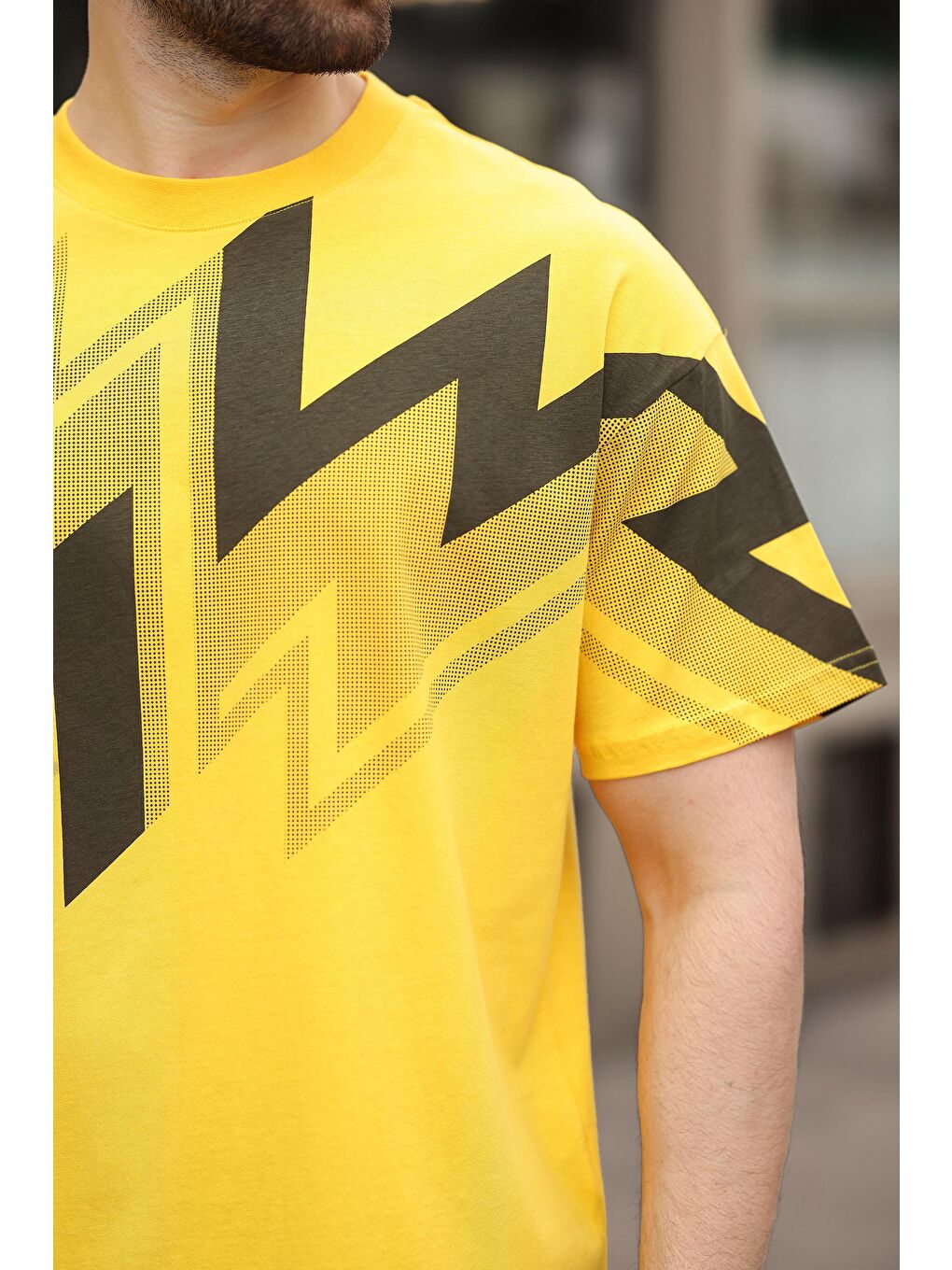 Sarı Baskılı %100 Pamuk Erkek T-Shirt-3