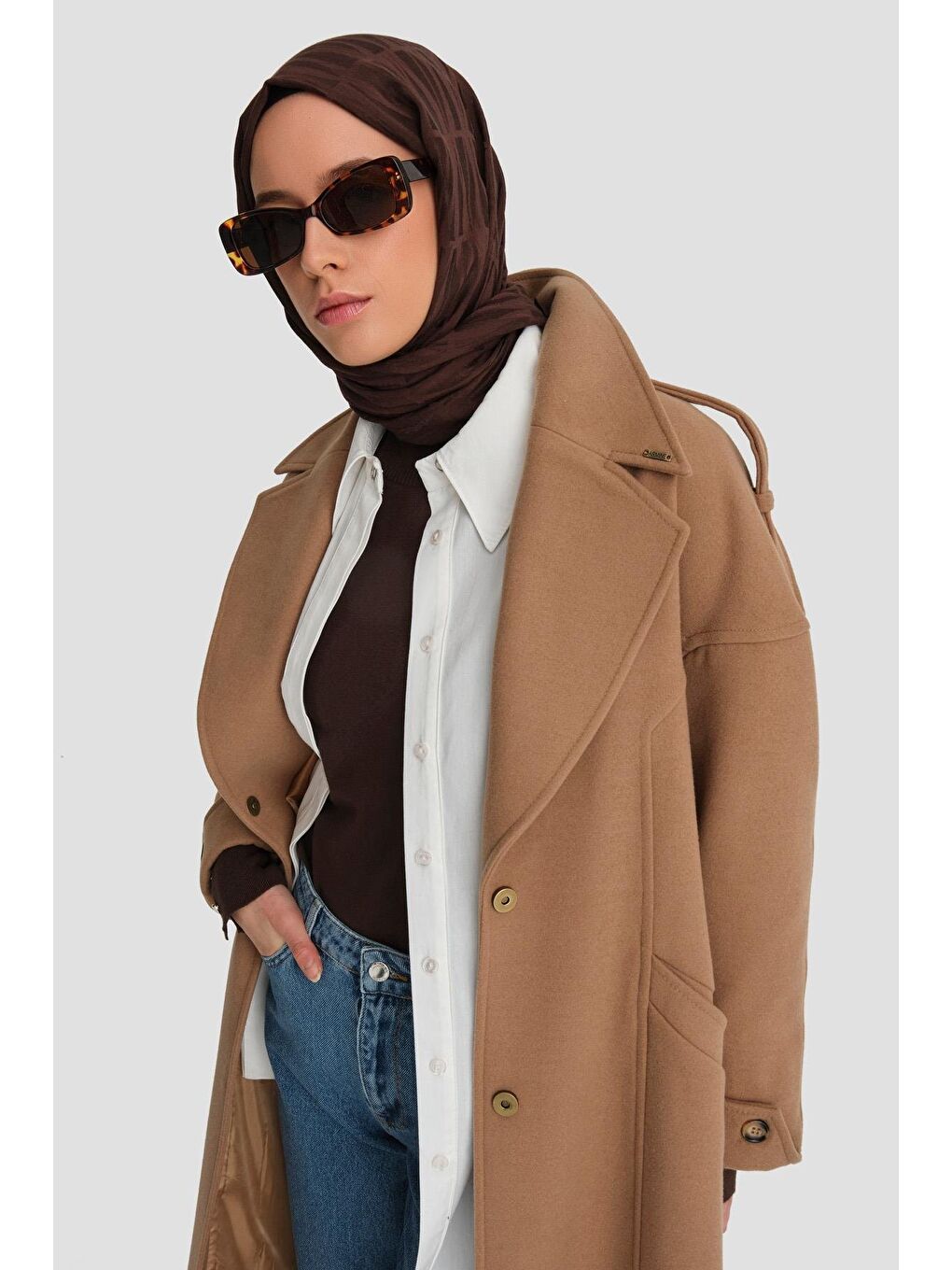 Kahverengi Kup Kesikli Manto 24K8107 Camel-3