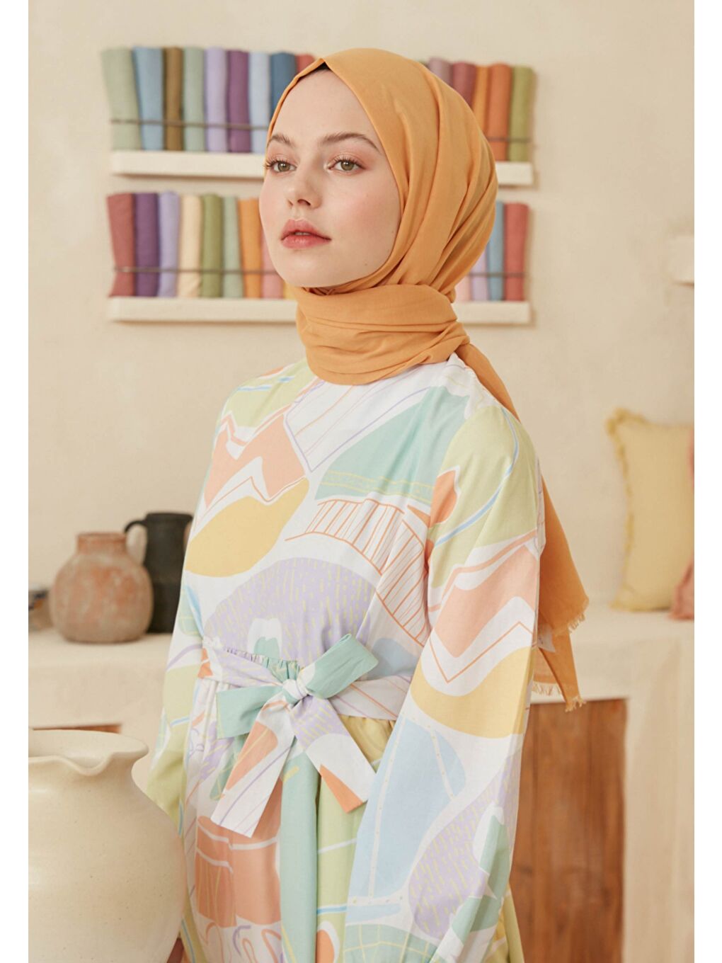 Mercan İnce Pamuk Vual Şal Kavun-1