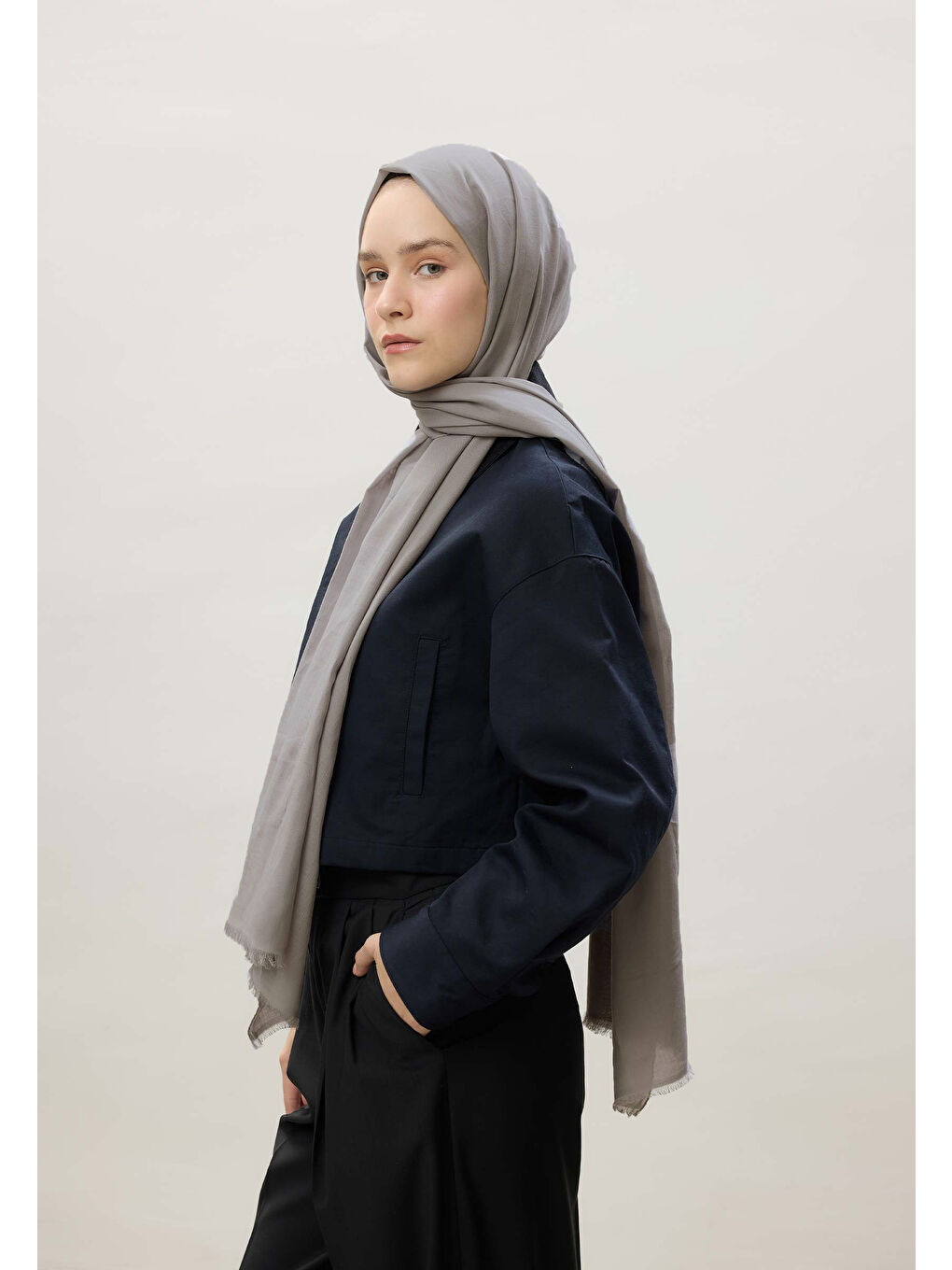 İnce Pamuk Vual Şal Açık Gri-4