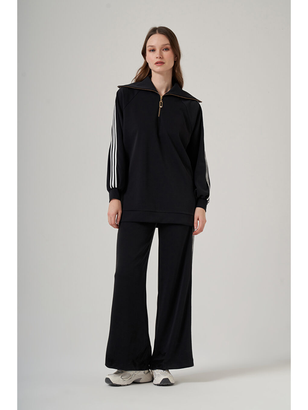 Şerit Detay Tunik Pantolon Takım 1093 Siyah-3