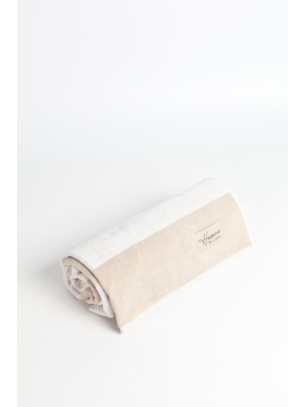 Bej Şeritli Beyaz Plaj Havlusu 27-2