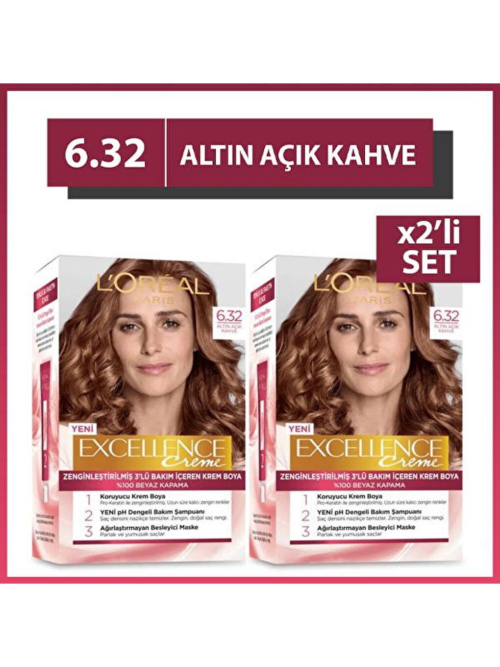 Loreal Renksiz Paris Excellence Cool Creme 6.32 Altın Açık Kahve Saç Boyası x 2 Adet