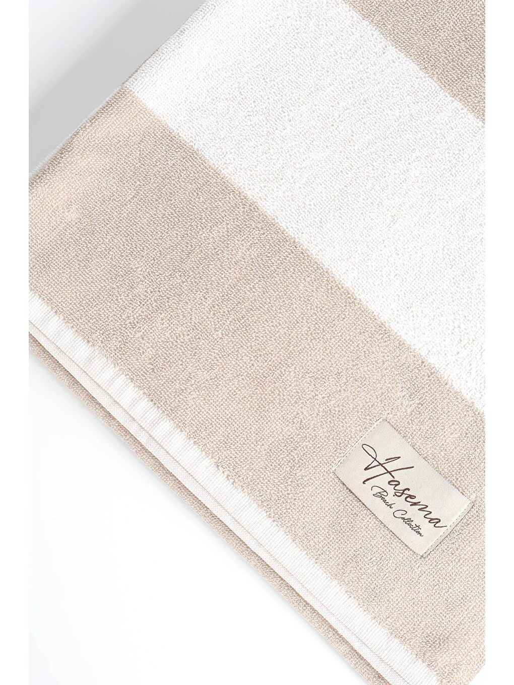 Bej Şeritli Beyaz Plaj Havlusu 27-3