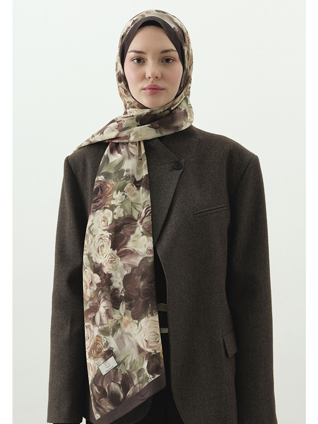 Kahverengi ROSE BREEZE DESENLİ PAMUK VİSKON ŞAL TOZLU KAHVE-1