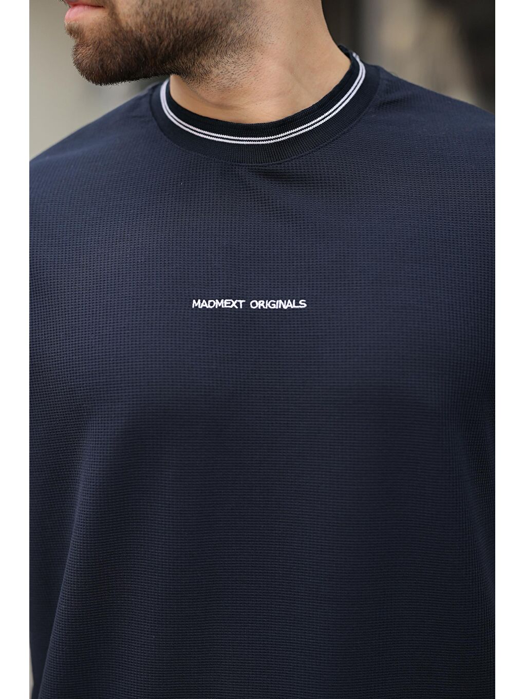 Lacivert Nakış Detaylı Basic Erkek T-Shirt E7106-3