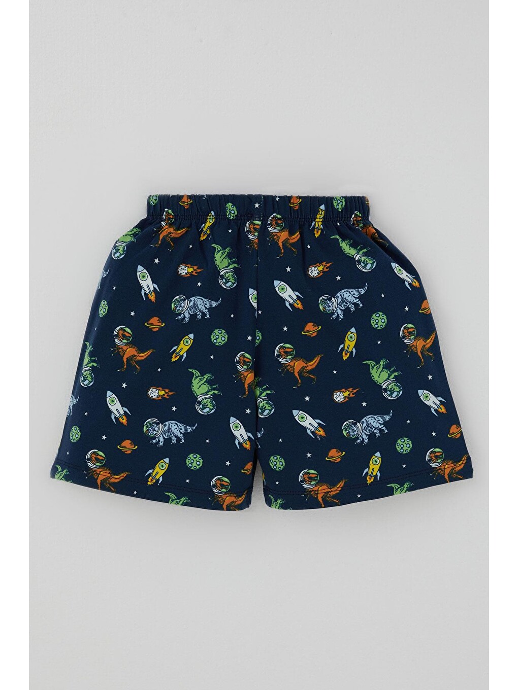 Erkek Bebek Şortlu Pijama Takımı Uzay Temalı Astronot Dinozor Desenli Lacivert (9 Ay-3 Yaş)-4