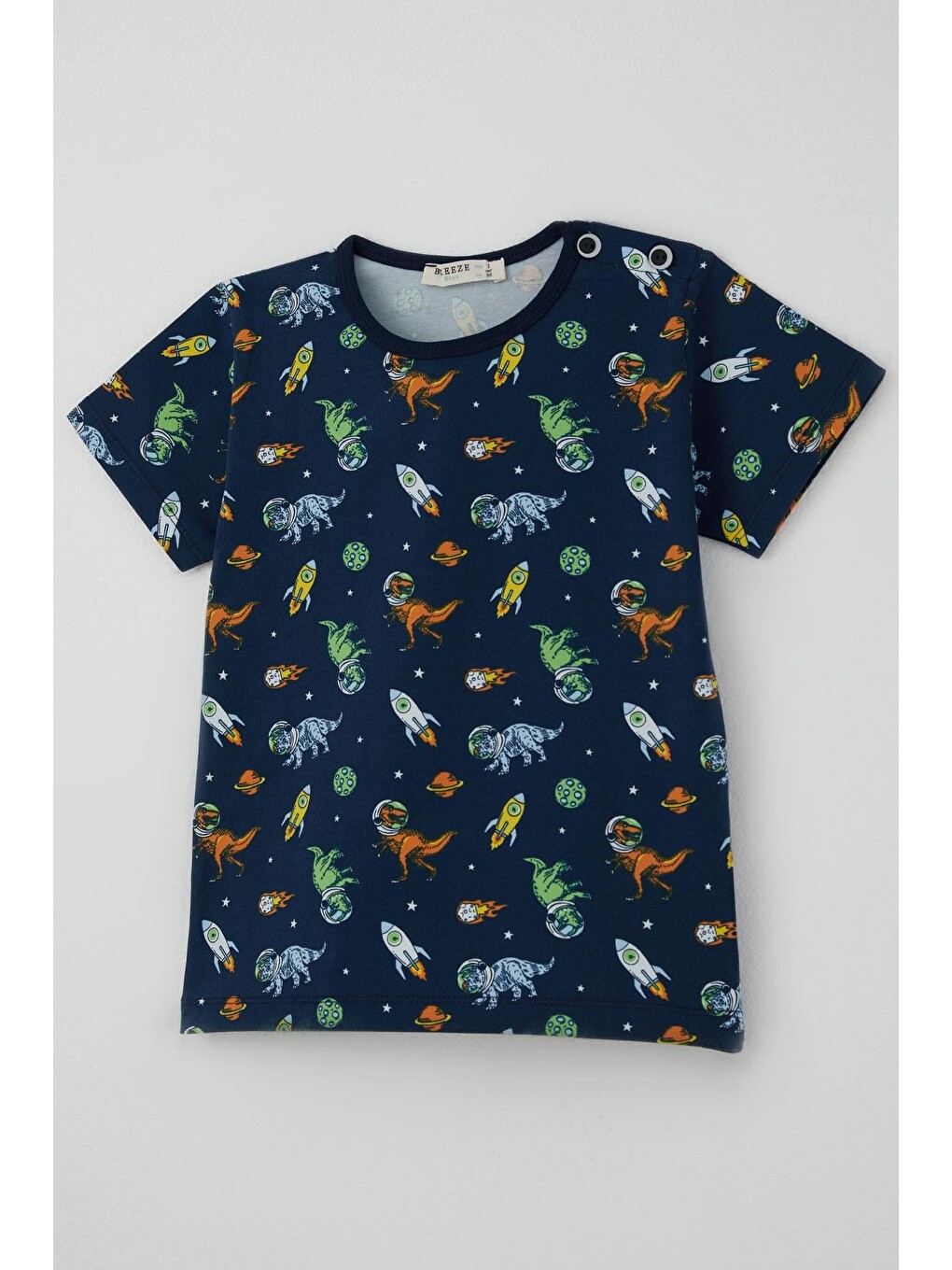 Erkek Bebek Şortlu Pijama Takımı Uzay Temalı Astronot Dinozor Desenli Lacivert (9 Ay-3 Yaş)-5