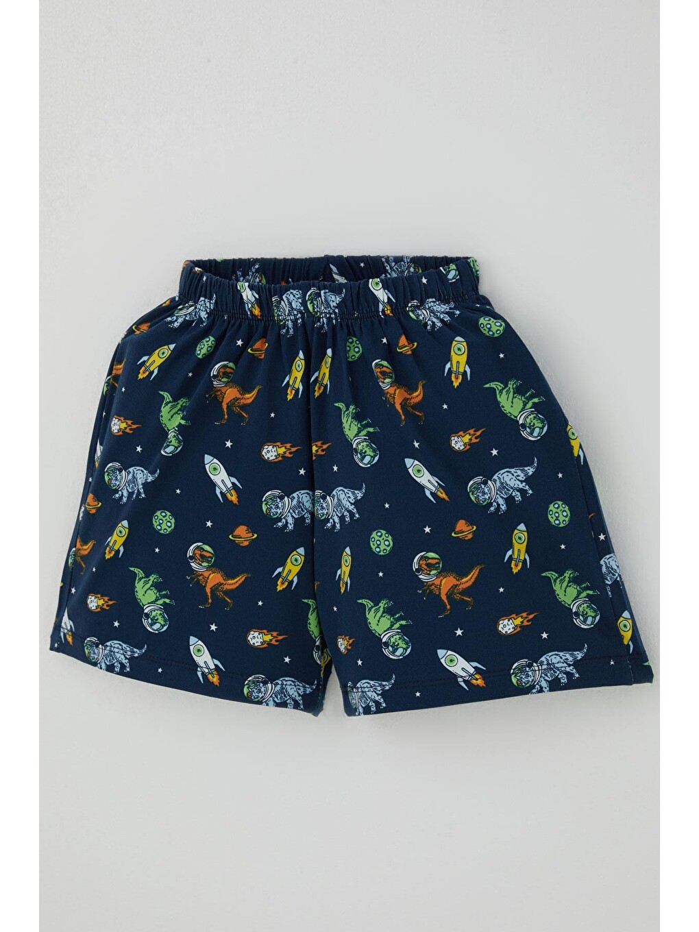 Erkek Bebek Şortlu Pijama Takımı Uzay Temalı Astronot Dinozor Desenli Lacivert (9 Ay-3 Yaş)-6