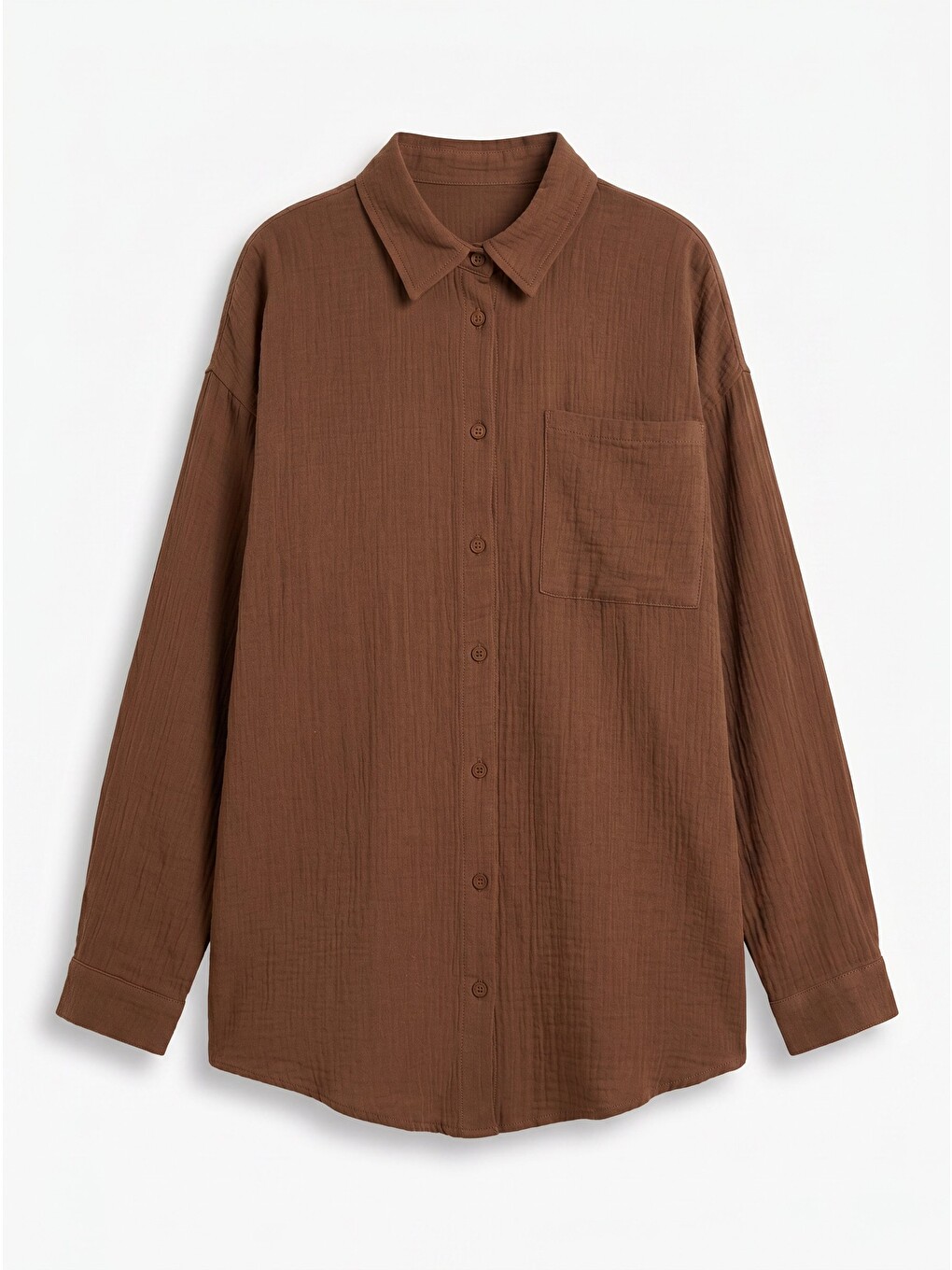 Kahverengi Oversize Basic Müslin Gömlek Kakao Lmx0002