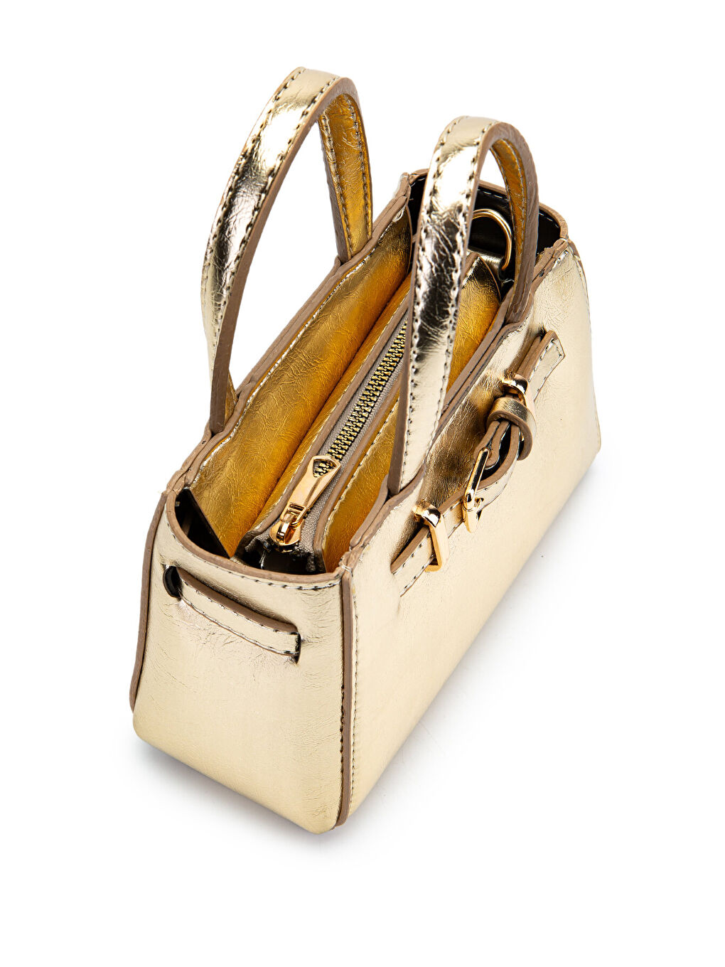 Sarı Kemer Detaylı Mini Nadia Kadın Çapraz Çanta Gold-4