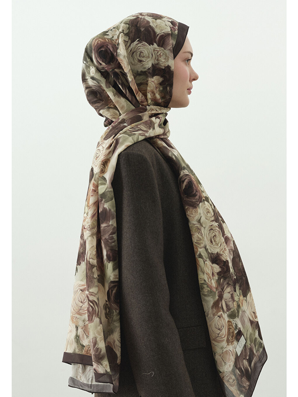 Kahverengi ROSE BREEZE DESENLİ PAMUK VİSKON ŞAL TOZLU KAHVE-2
