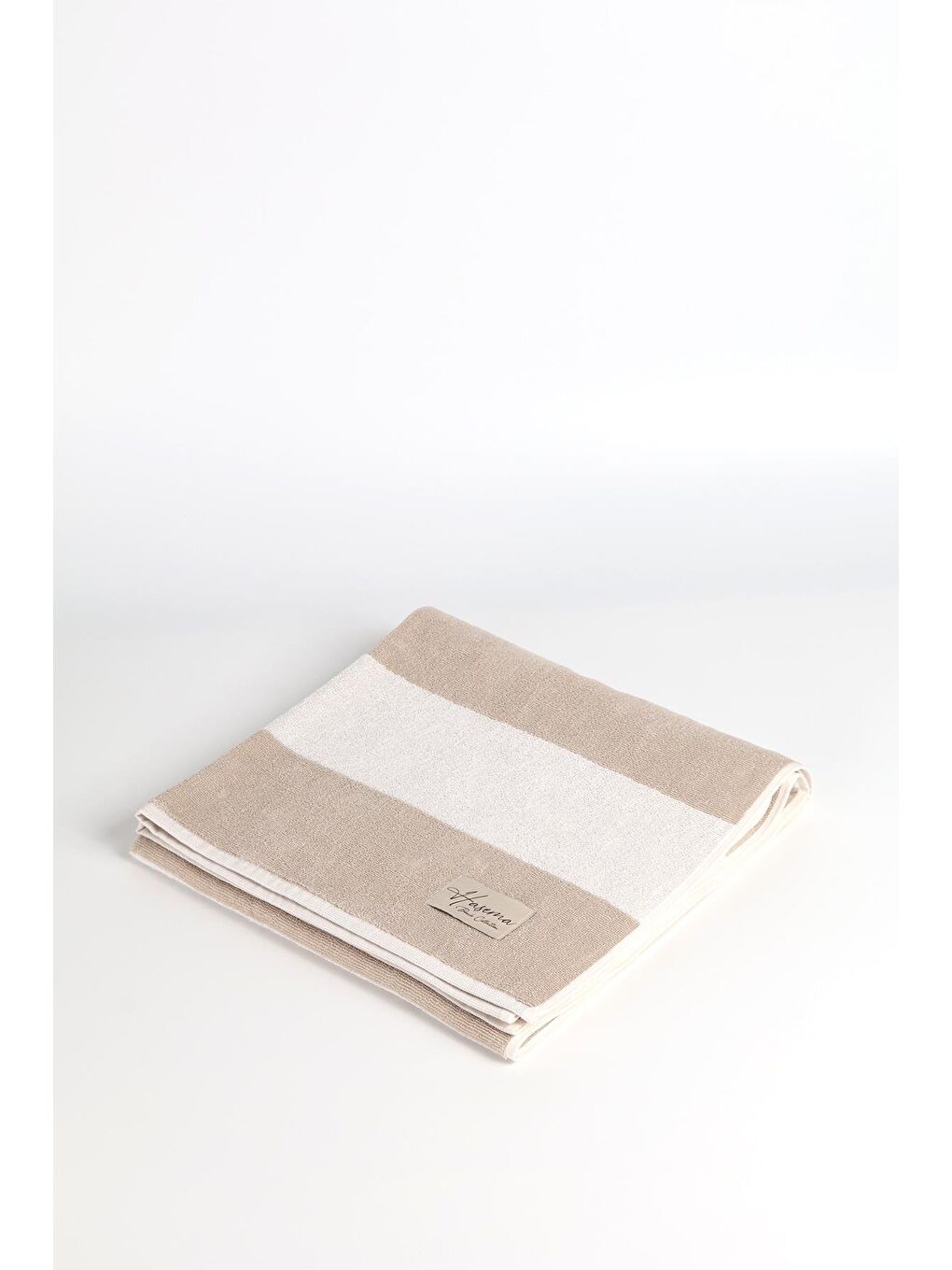 Bej Şeritli Beyaz Plaj Havlusu 27-4