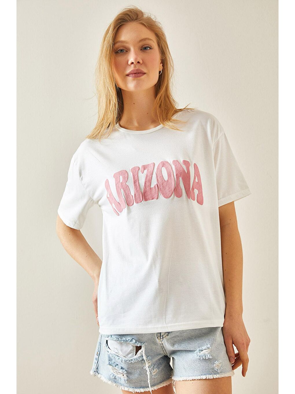 XHAN Pembe Bisiklet Yaka Yazılı T-Shirt 5YXK1-48234-20 - 3