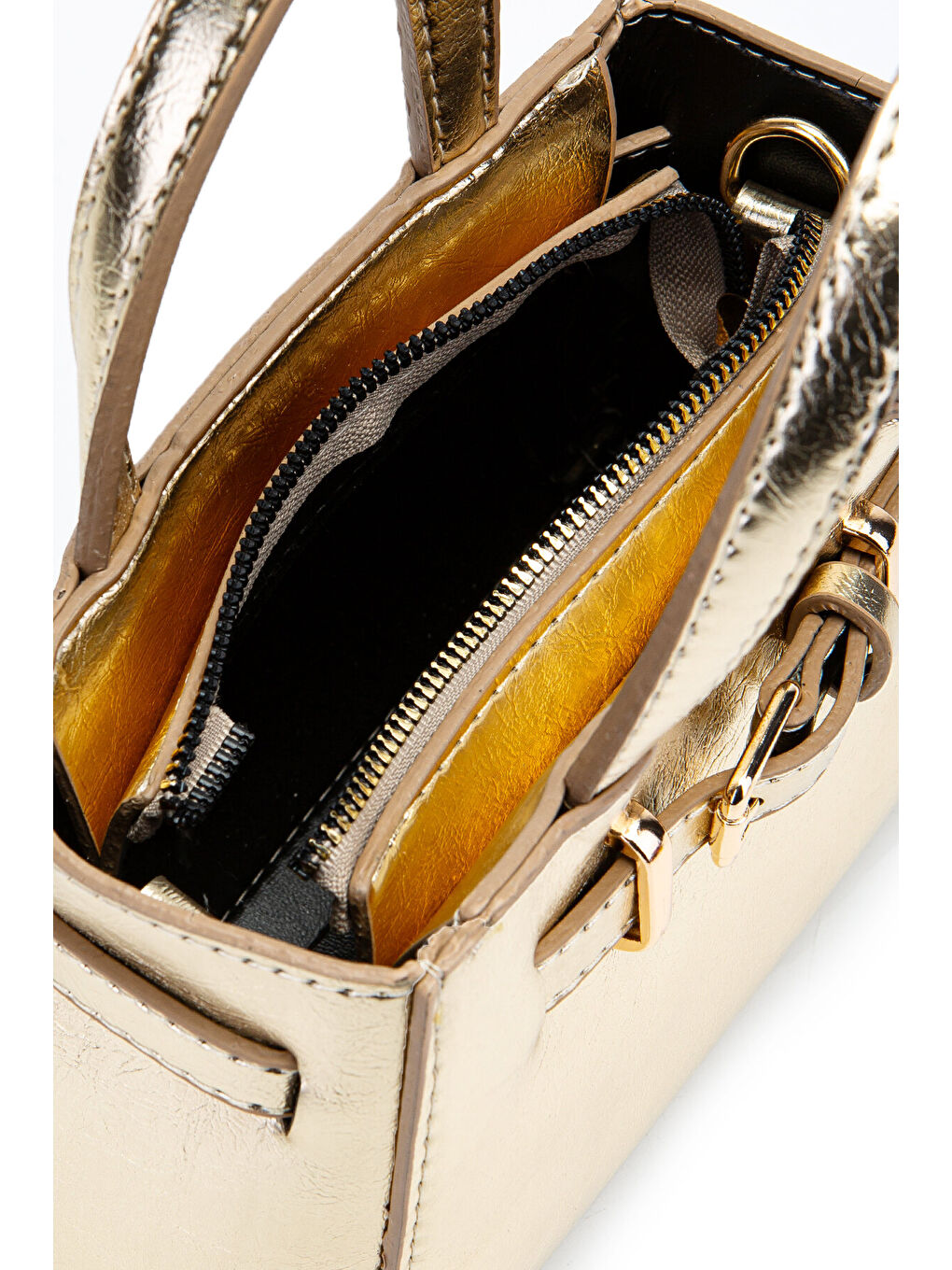 Sarı Kemer Detaylı Mini Nadia Kadın Çapraz Çanta Gold-5