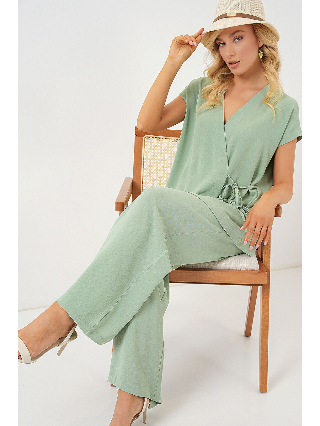 Kadın Kısa Kol Bağcıklı Ayrobin İkili Takım 6741 - E.Yeşil-1