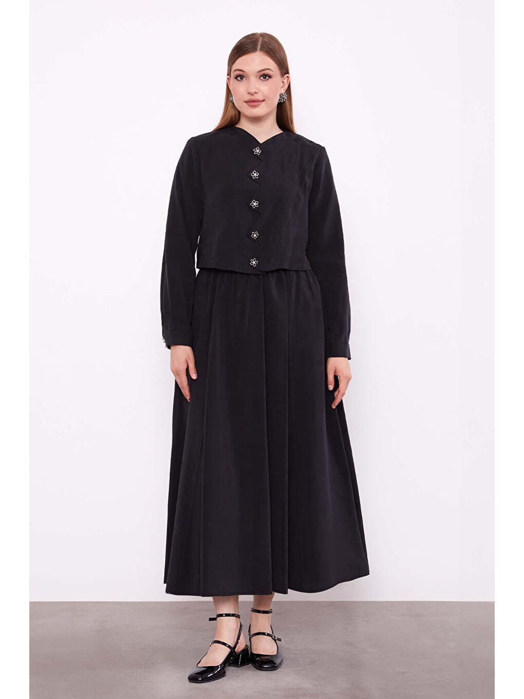 Önü Zikzak Detay Tunik Etek Takım 100770 Siyah