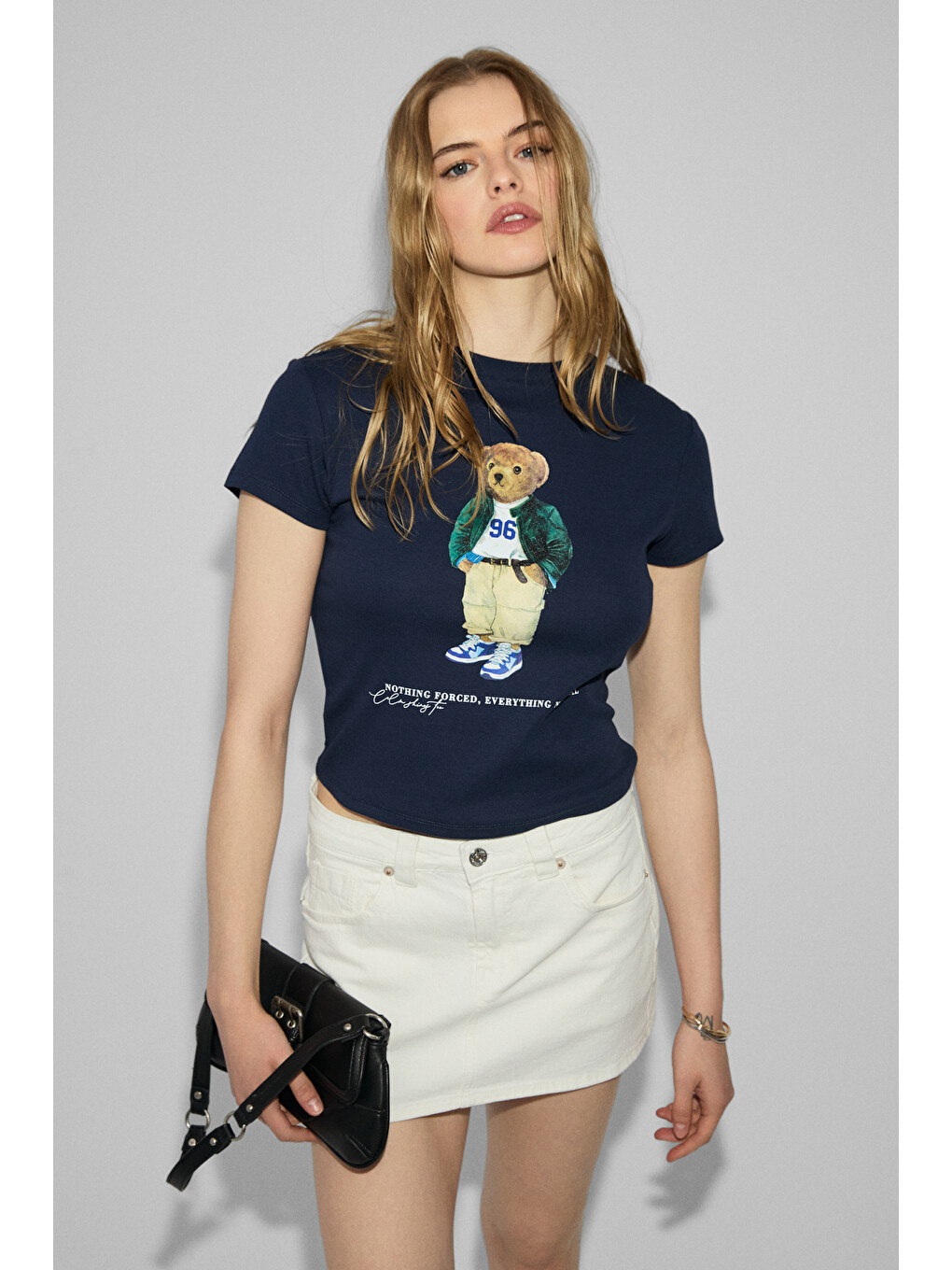 Lacivert UDINNES Kadın Yumuşak Esnek Kumaşlı Baskı Detaylı Slim Fit LACİVERT T-Shirt-3