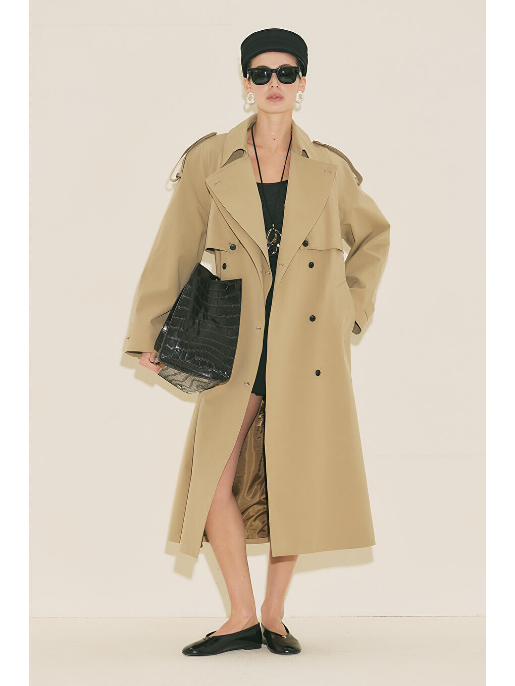 Bej Malıa Çift Yakalı Trençkot Kum-1