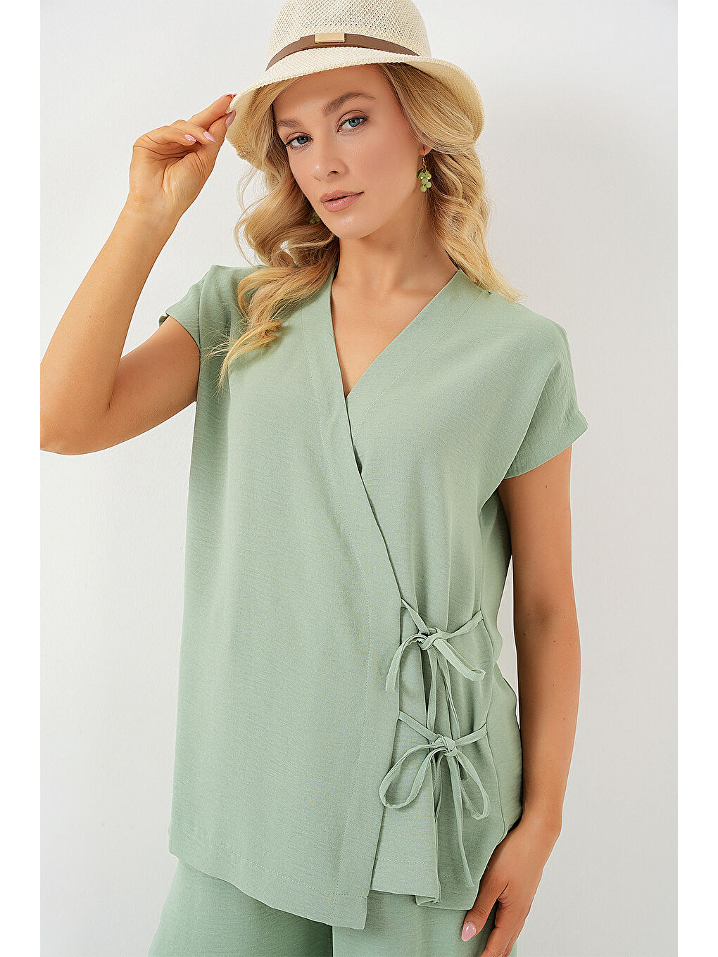 Kadın Kısa Kol Bağcıklı Ayrobin İkili Takım 6741 - E.Yeşil-2