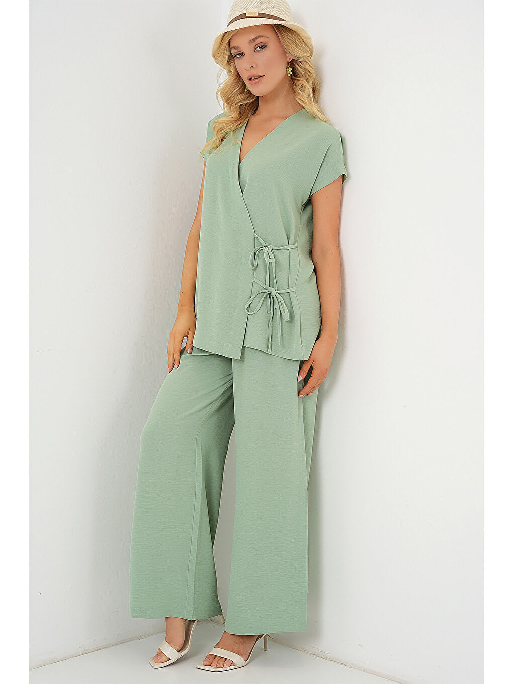 Kadın Kısa Kol Bağcıklı Ayrobin İkili Takım 6741 - E.Yeşil-3
