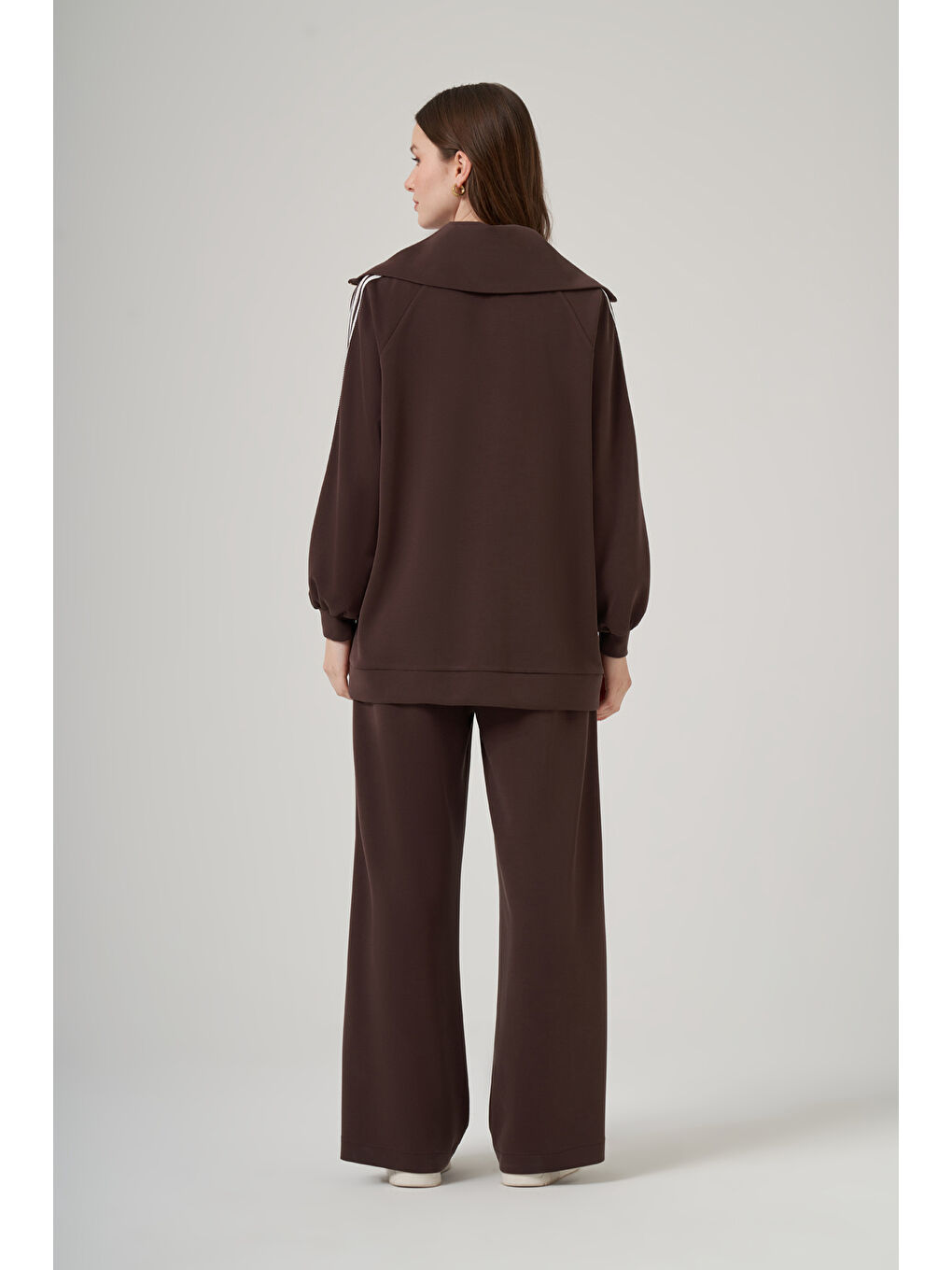 Şerit Detay Tunik Pantolon Takım 1093 Kahverengi-2